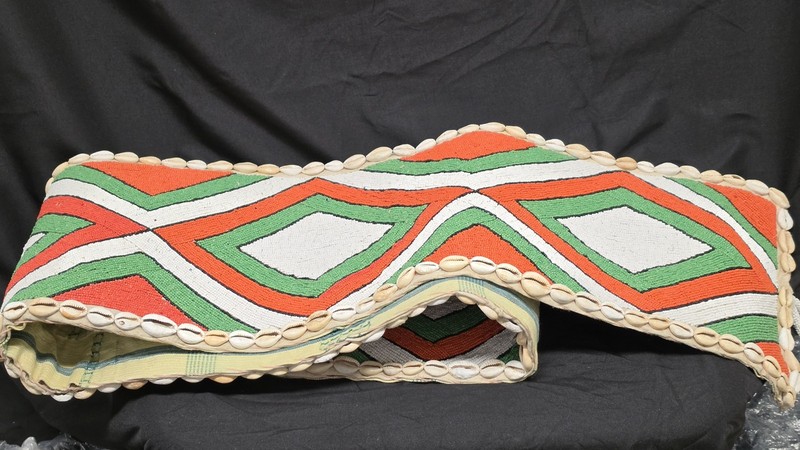 Vintage Yoruba Beaded Panel Sash 64" • Aso-Oke Fabric Backing • Nigeria African gallery