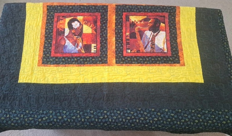 African American Culture Jazz Club Caberet Quilt 66x66" New Orleans Saxophone gallery