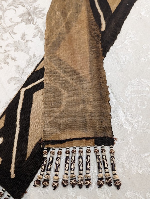 African Mud Cloth with Batik Bone Beads 34 x 5 Inches Vintage gallery