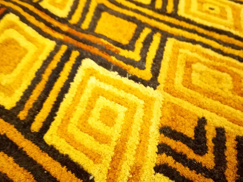 Vintage African raffia textile Kuba Kasai geometric 27x22" gallery