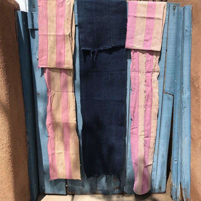 Handmade Antique African Indigo Striped 3 Scarf Set