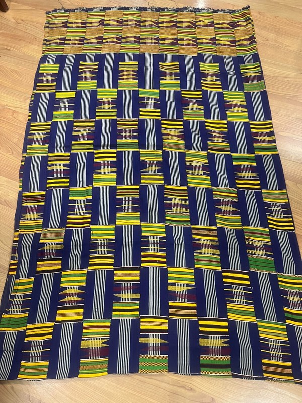 Vintage large African kente Ashanti hand woven cloth 120' X 80"African Art Deco gallery