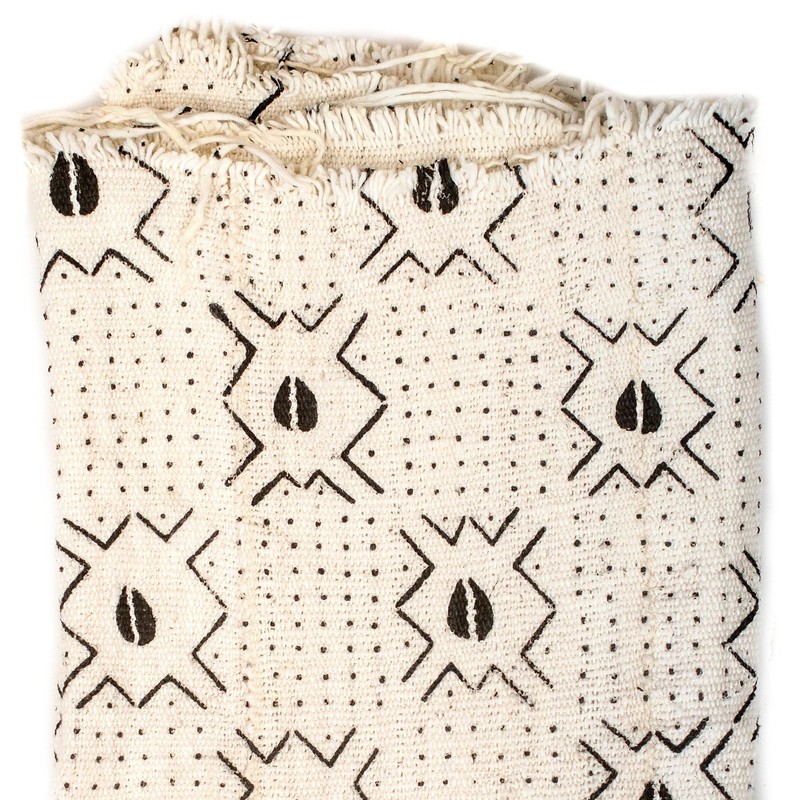 White Bogolan Mali Mud Cloth Dotted Cowrie Design African Black and White Cotton gallery