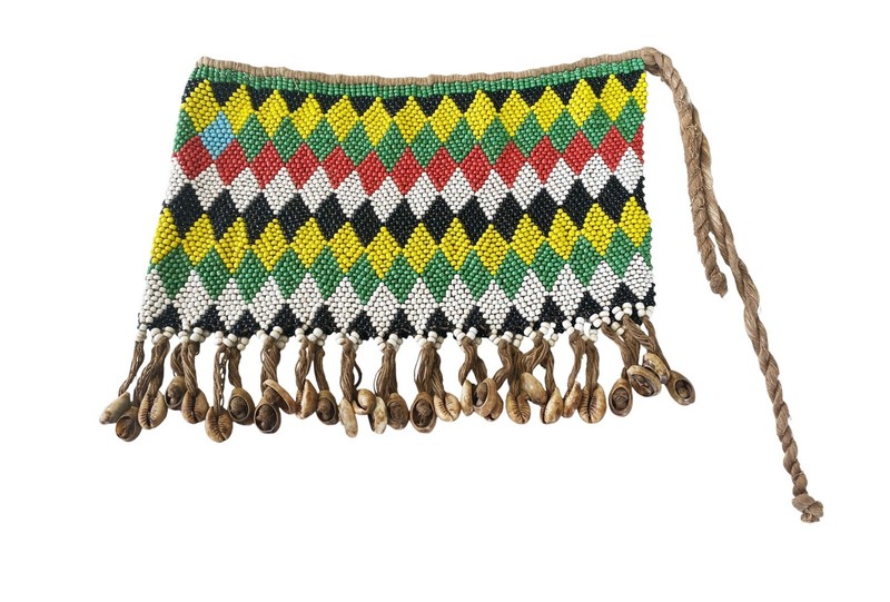 #1464 Ceremonial Skirt Kirdi Beaded Cache Sex Pikuran Cameroon 19" w gallery