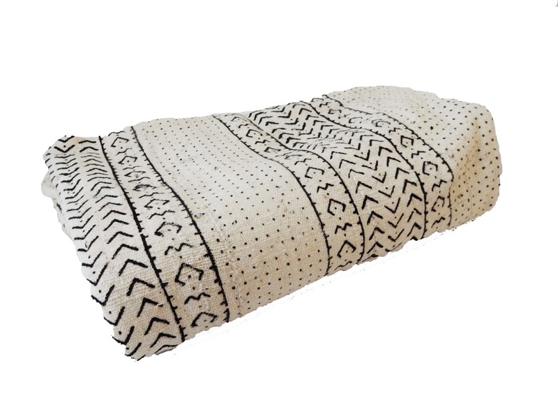 African Large Black & White Mud Cloth Textile Mali 84″ by 62″