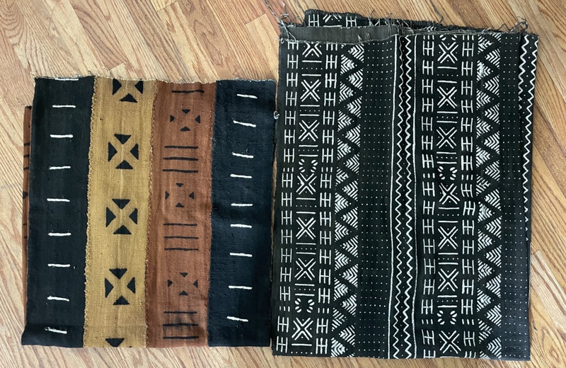 2 Vintage African Handmade Mudcloths Mud Cloth Fabric BogalonFini Brown/Black